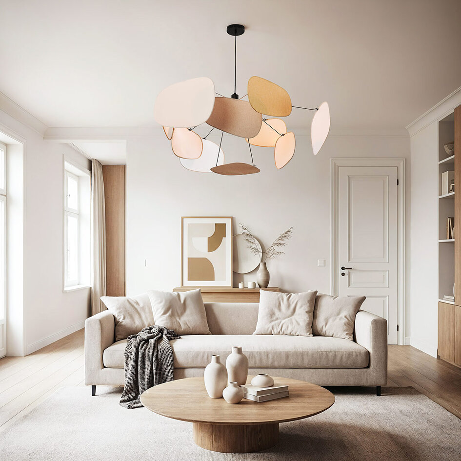 Lampe suspendue design Zandor - avec abat-jour en lin aéré dans des tons doux