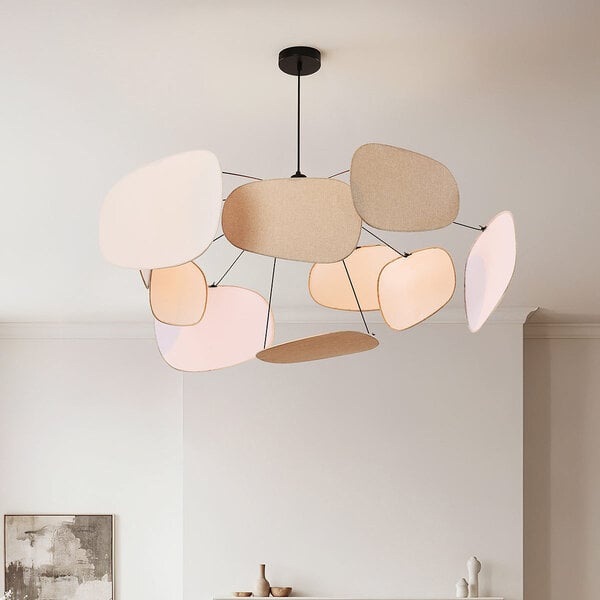 Hanglamp Zandor – naturel linnen kappen in zachte, lichte tinten Hanglamp Zandor – naturel linnen kappen in zachte, lichte tinten