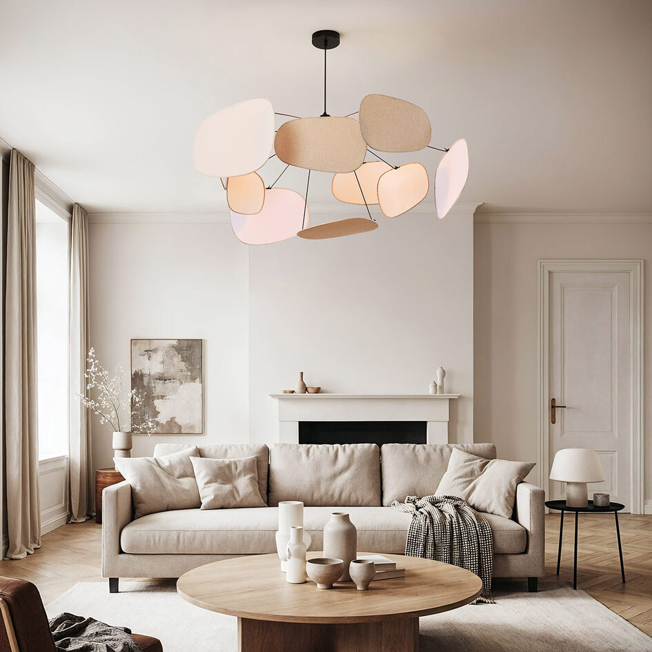 Lampe suspendue Zandor - abat-jour en lin naturel dans des tons doux et clairs
