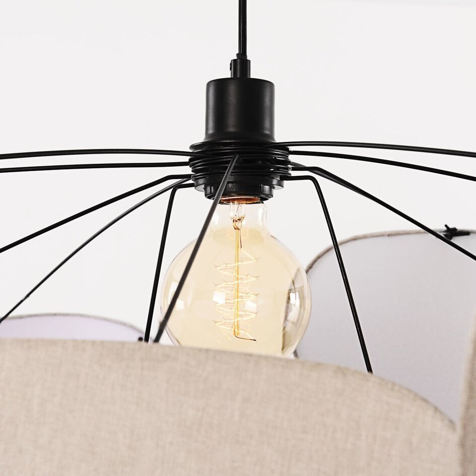 Hanglamp Zandor – naturel linnen kappen in zachte, lichte tinten