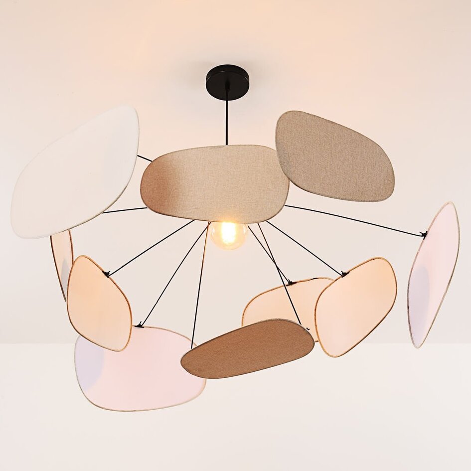 Lampe suspendue Zandor - abat-jour en lin naturel dans des tons doux et clairs