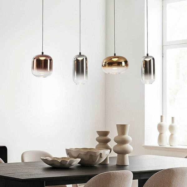 Suspension Kohi 4 lumières, avec verre doré, fumé et cuivré - variateur 3 niveaux Suspension Kohi 4 lumières, avec verre doré, fumé et cuivré - variateur 3 niveaux