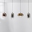 Suspension Kohi 4 lumières avec LED, variateur à 3 niveaux et abat-jours en verre doré, fumé et cuivré