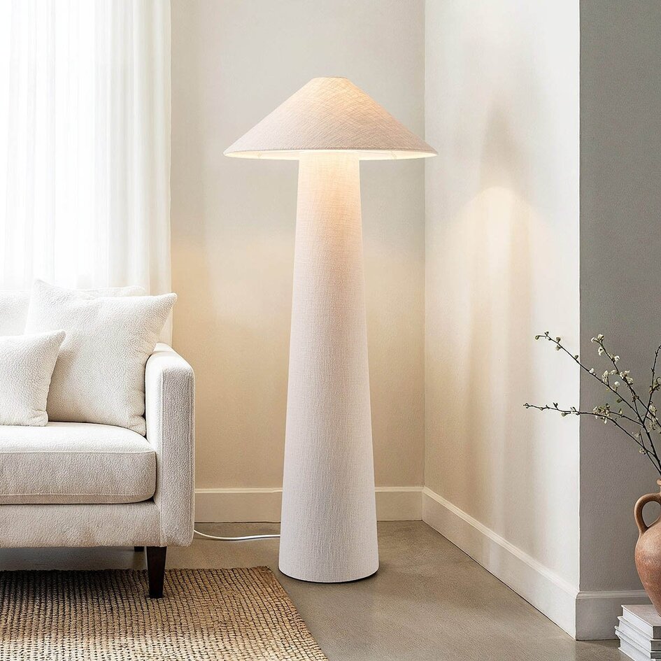 Lampadaire Nura avec abat-jour en lin blanc cassé