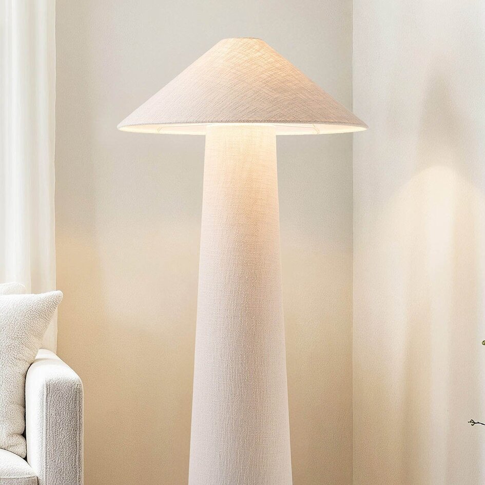 Vloerlamp Nura met linnen kap in gebroken wit