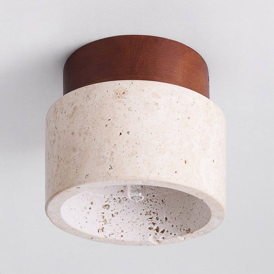 Plafondlamp Khada van travertin (natuursteen) en hout