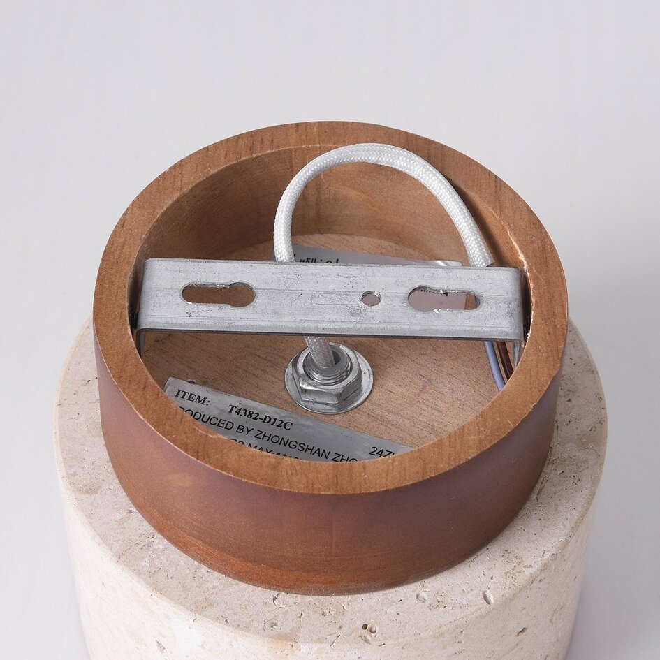 Plafondlamp Khada van travertin (natuursteen) en hout