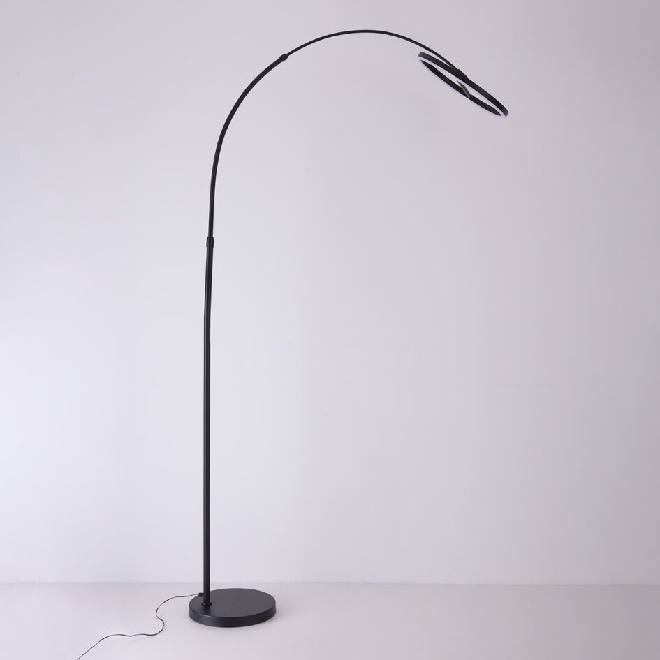 Lampadaire arqué Talto en noir mat à LED intégrée et interrupteur tactile