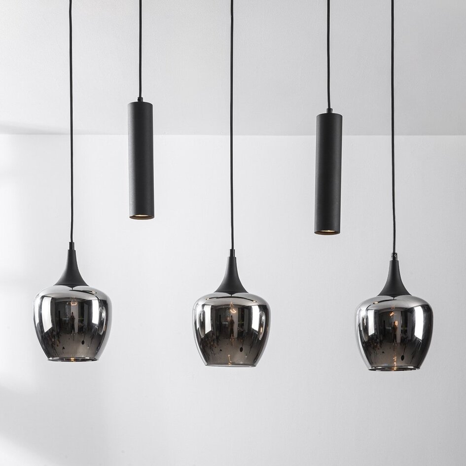 Suspension Eloi à 5 lumières - verre fumé et deux spots GU10