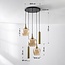 Design hanglamp Téo goud met drie amber glazen kappen en twee GU10 spots
