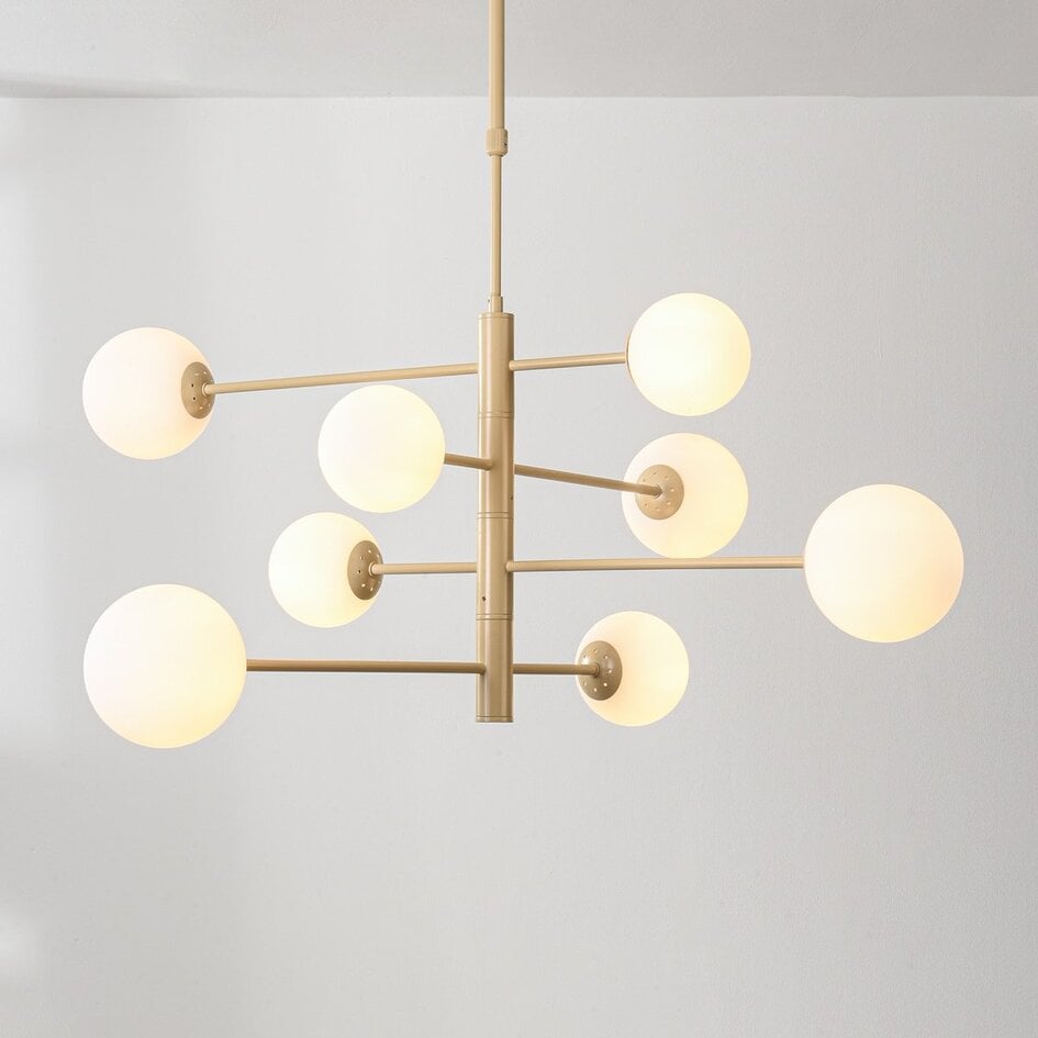 Plafondlamp Oito beige met melkwit glas en draaibaar,  8-lichts