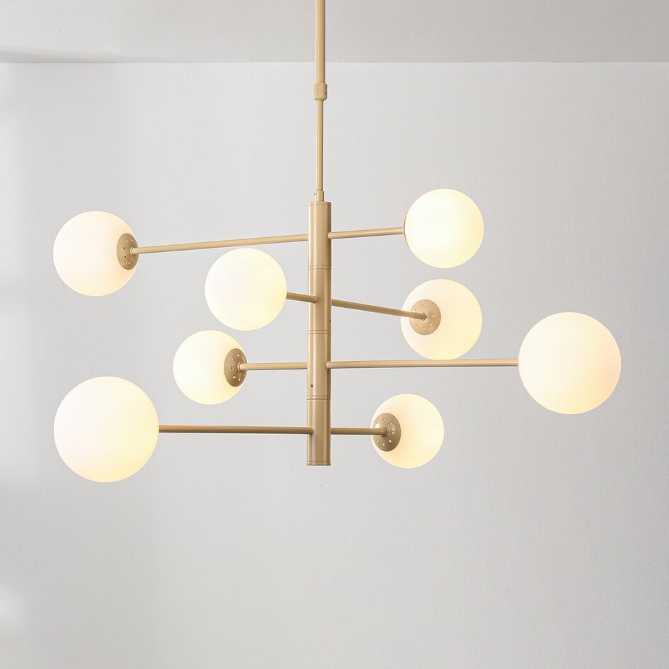 Plafonnier Oito à 8 lumières - beige et verre laiteux, orientable