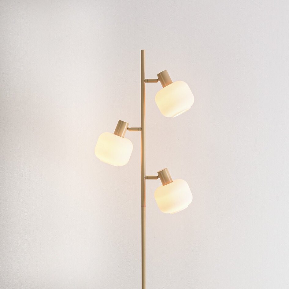Staande lamp Jesse beige met melkwit glas, 3-lichts