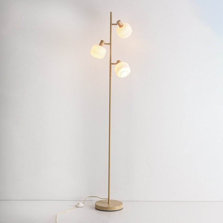 Staande lamp Jesse beige met melkwit glas, 3-lichts