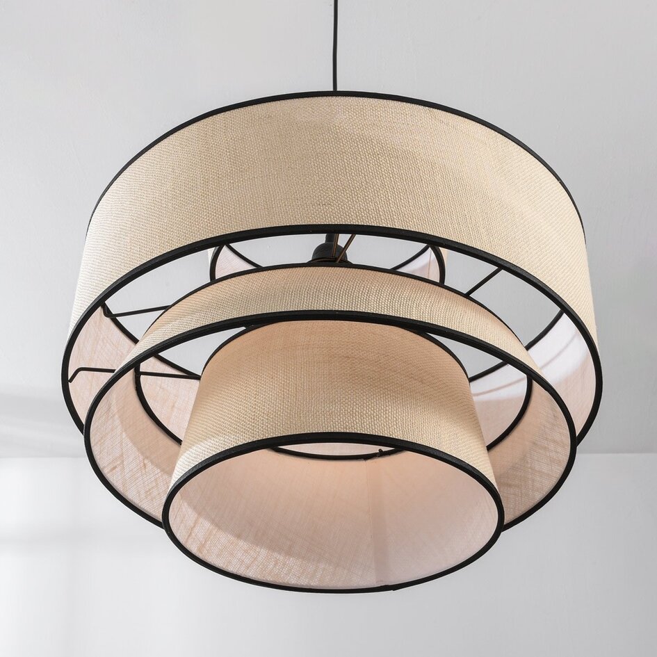 Lampe suspendue beige avec abat-jour en tissu - Zenza