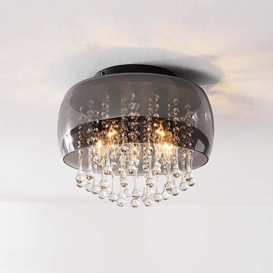 Plafonnier Zafira avec verre fumé et accents cristallins