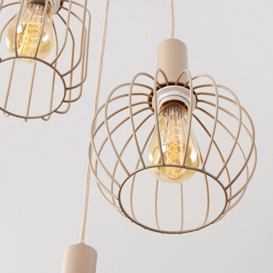 Moderne hanglamp Nudea met beige metalen kappen, 3-lichts