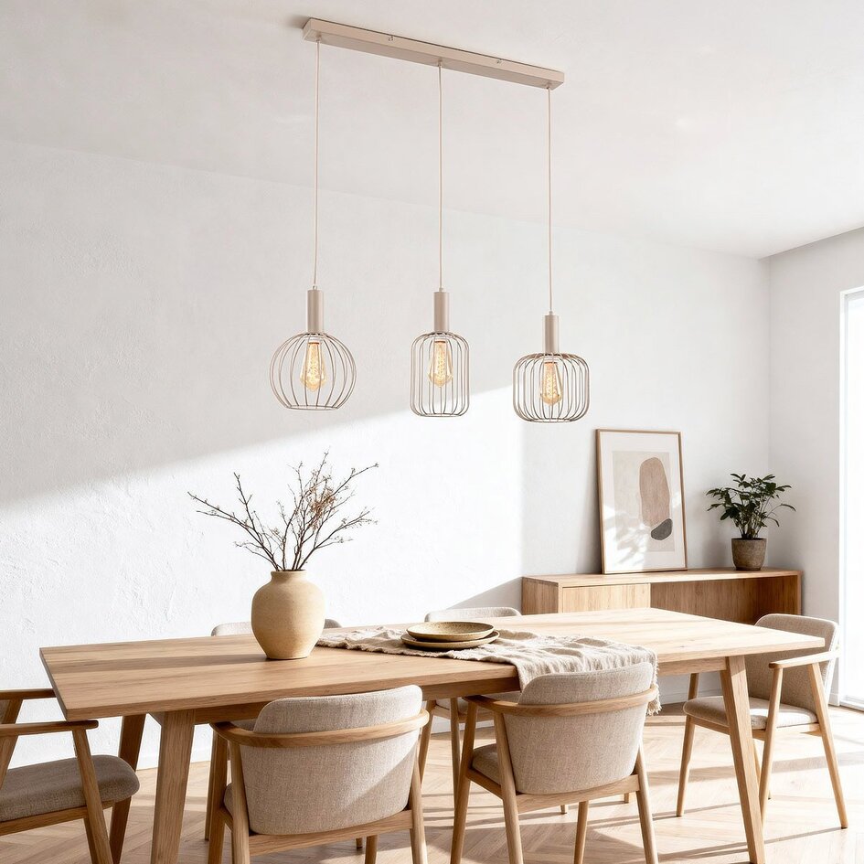Suspension à 3 lumières Nudee avec abat-jours métalliques beiges