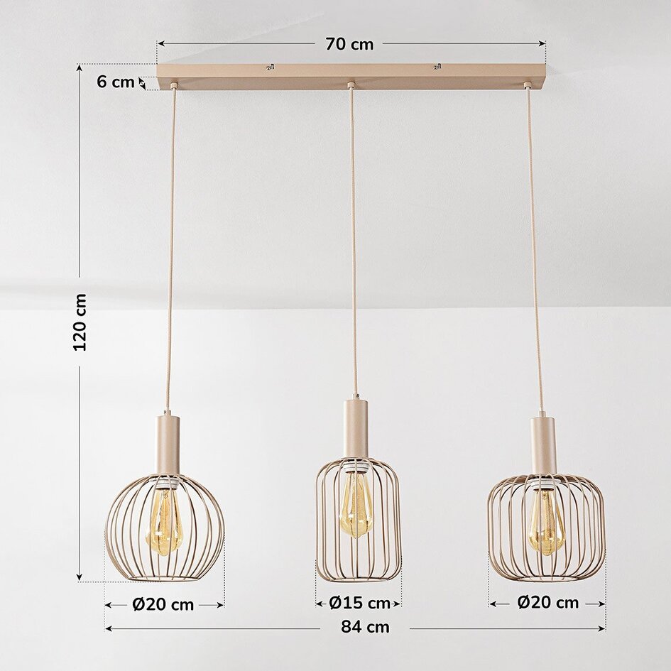 3-lichts hanglamp Nudee - beige metalen kappen
