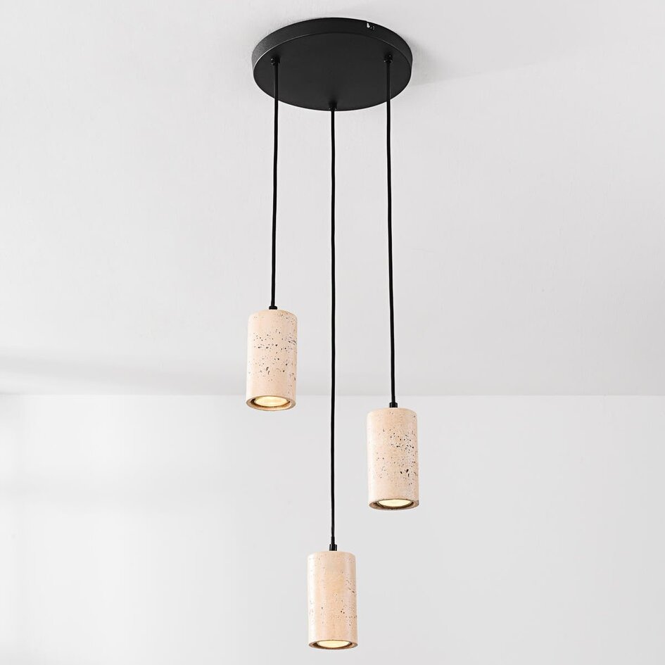 Suspension à 3 lumières Velea avec spots au look travertin chaleureux