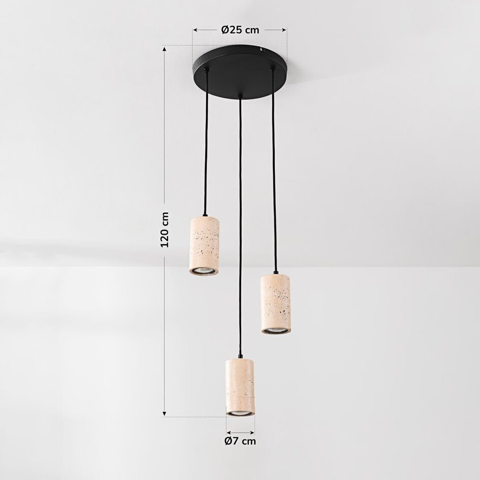 3-lichts hanglamp Velea met spots in warme travertinlook