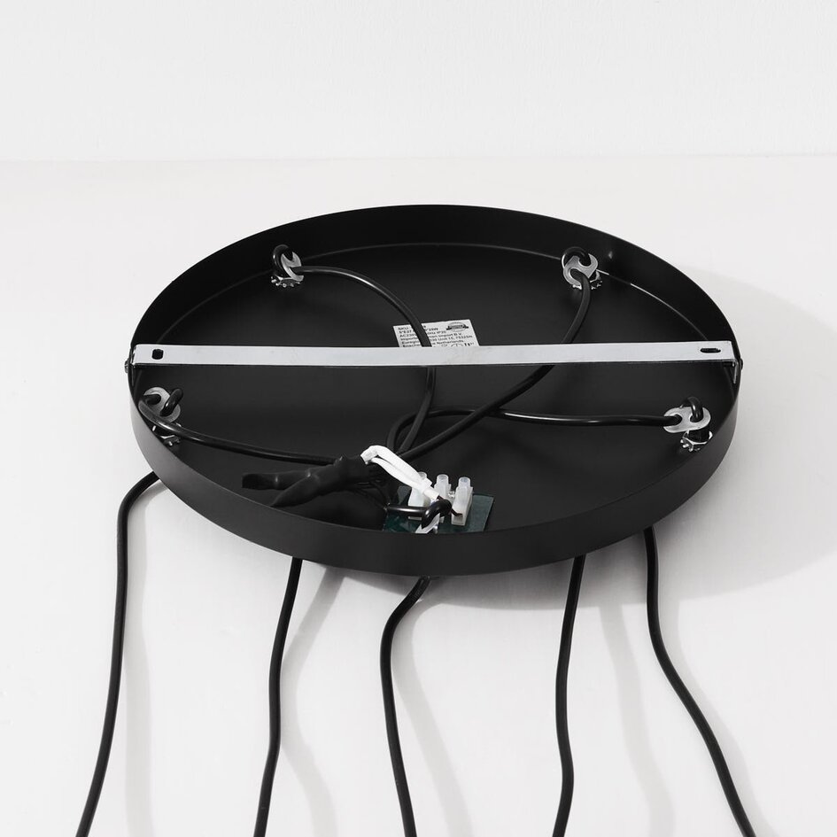 Suspension design Imme à 5 lumières avec verre gris-bleu fumé, vert et cuivré