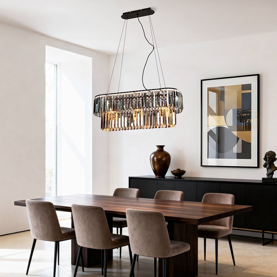 3-lichts luxe hanglamp Kristo met smoke kristalglas