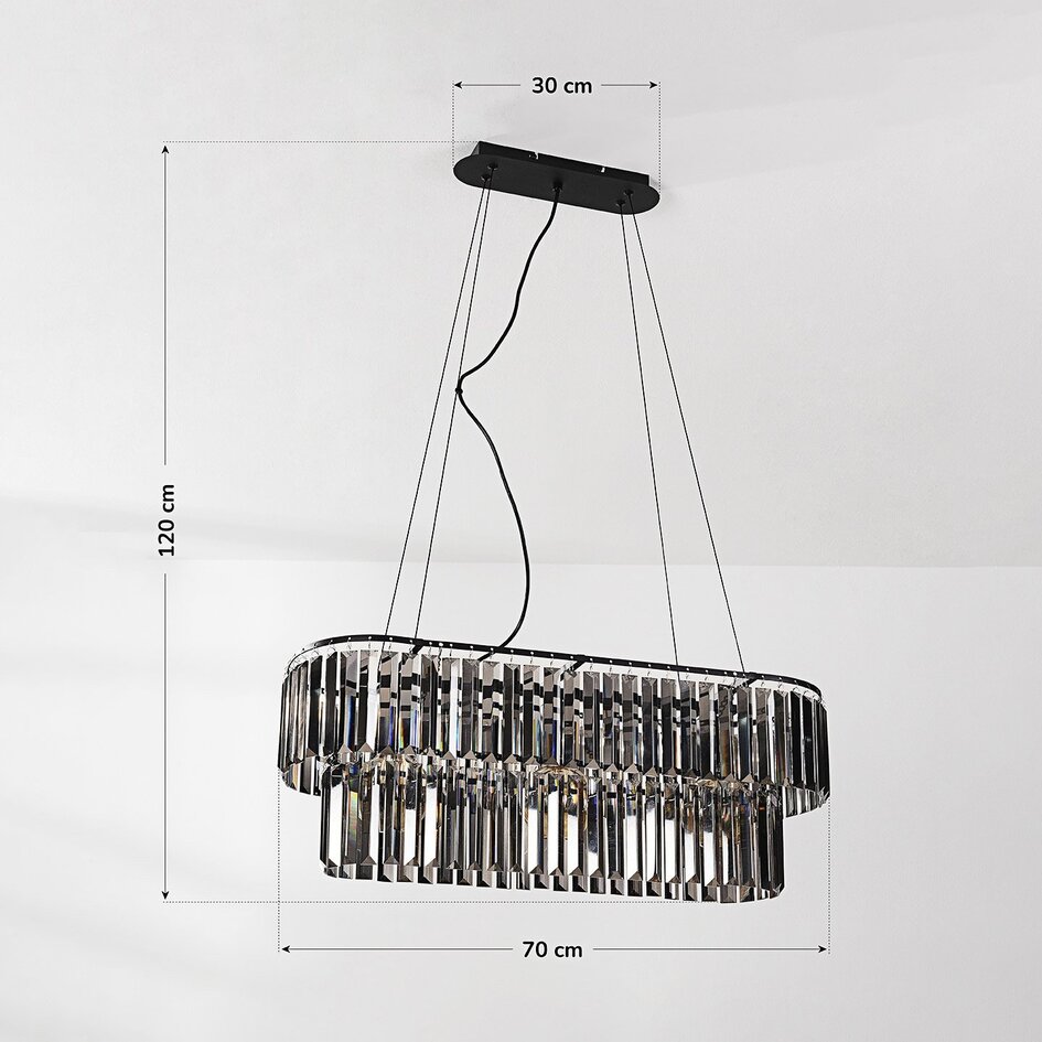3-lichts luxe hanglamp Kristo met smoke kristalglas