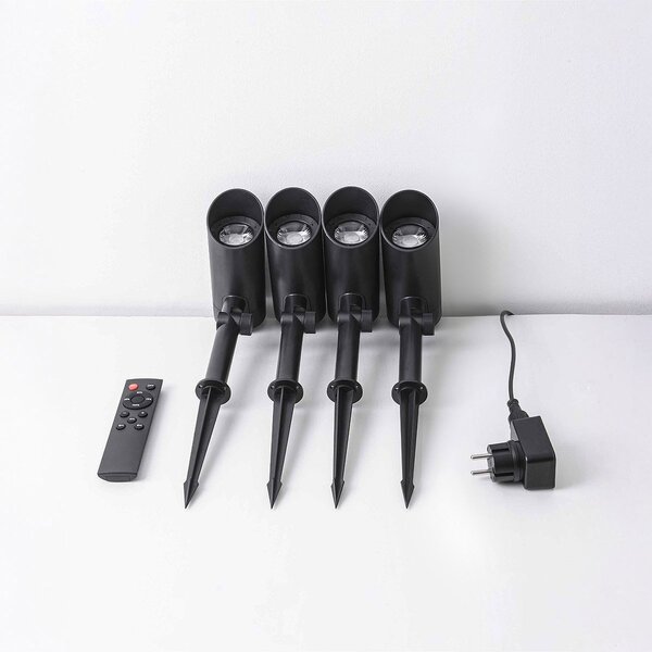 Lot de 4 spots de jardin modernes inclinables à télécommande - noir