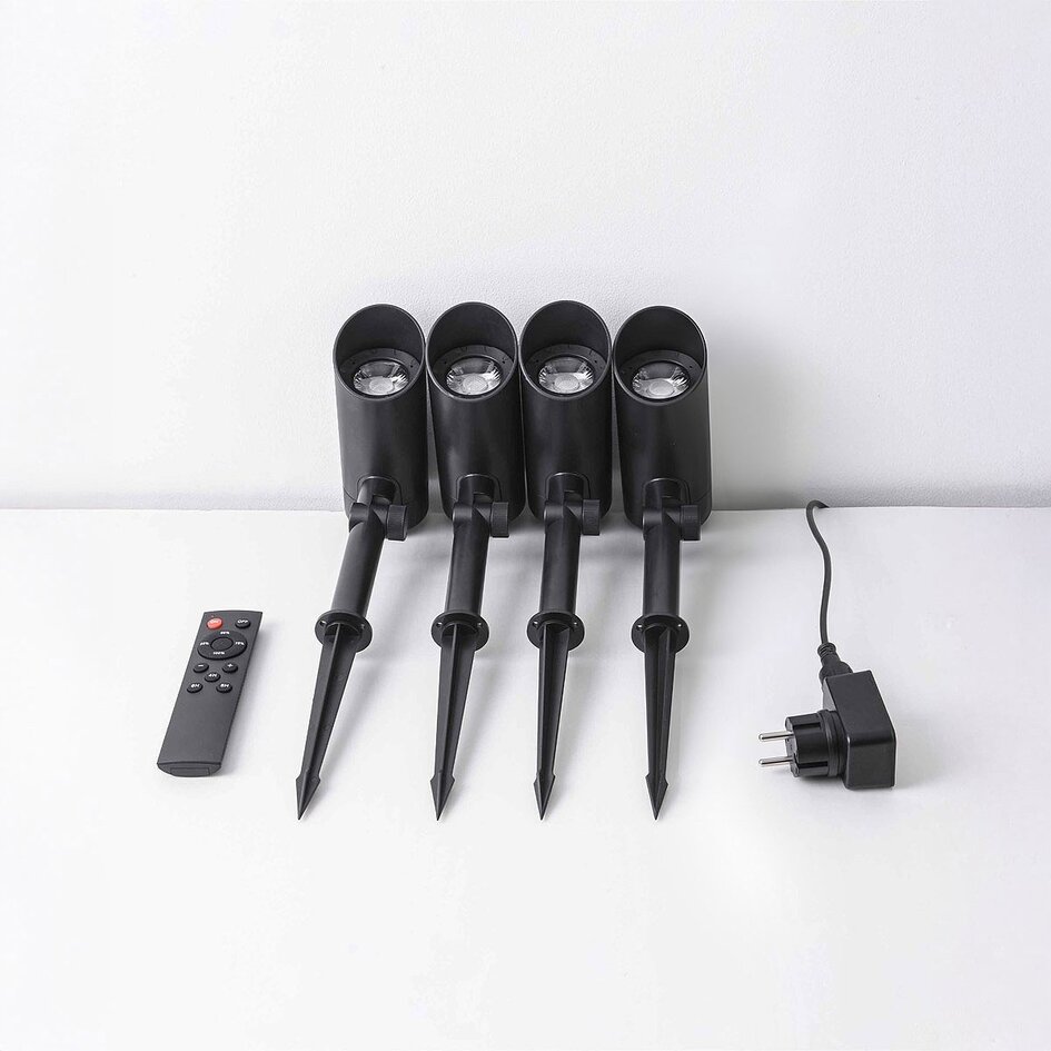 Set van 4 moderne, kantelbare tuinspots met afstandsbediening – zwart