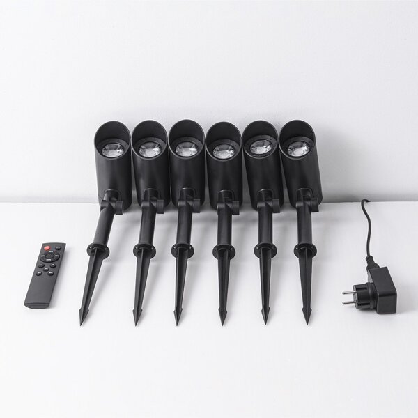 Lot de 6 spots de jardin modernes et inclinables avec télécommande – noir avec LED dimmable