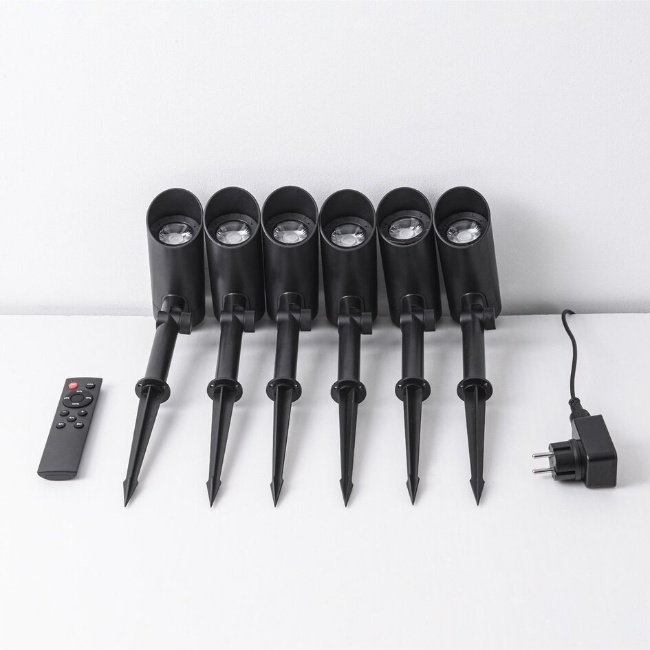 Lot de 6 spots de jardin modernes et inclinables avec télécommande – noir avec LED dimmable
