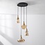 Retro design hanglamp Calypso met vier amber glazen kappen