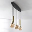 Suspension moderne Eloi avec deux spots GU10 dorés et abat-jours en verre ambré, 5 lumières