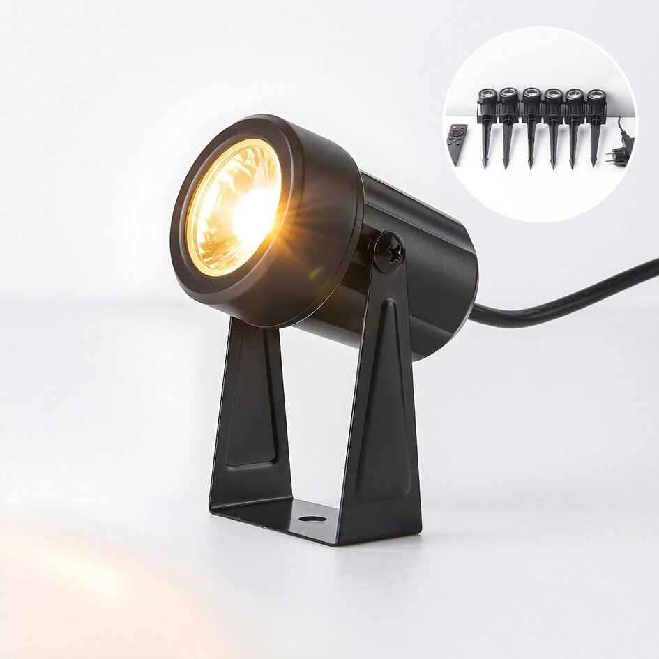 Set van 6 kantelbare tuinspots met afstandsbediening – zwart met dimbare LEDs