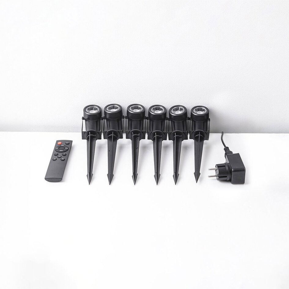 Set van 6 kantelbare tuinspots met afstandsbediening – zwart met dimbare LEDs