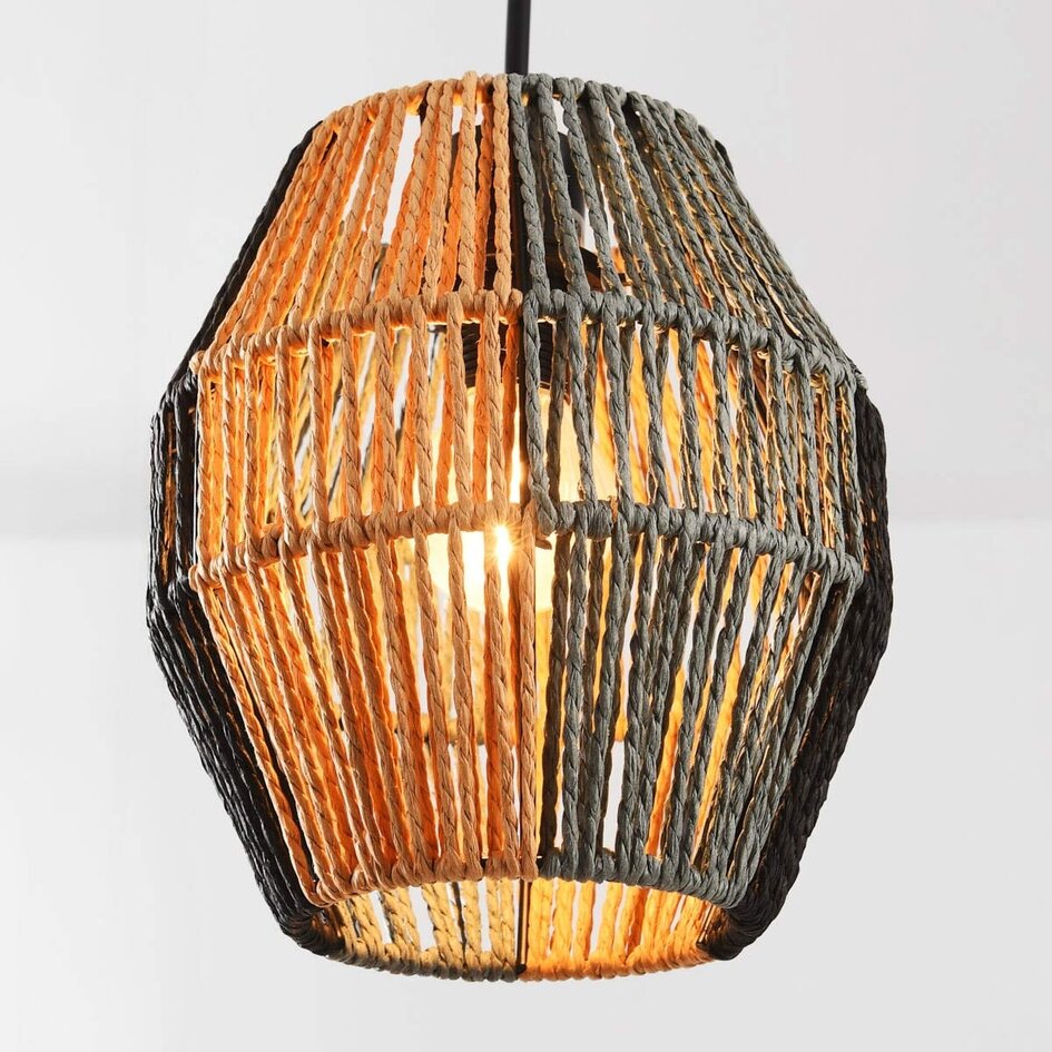 Hanglamp Lumra van touw in zwart en naturel – 3-lichts