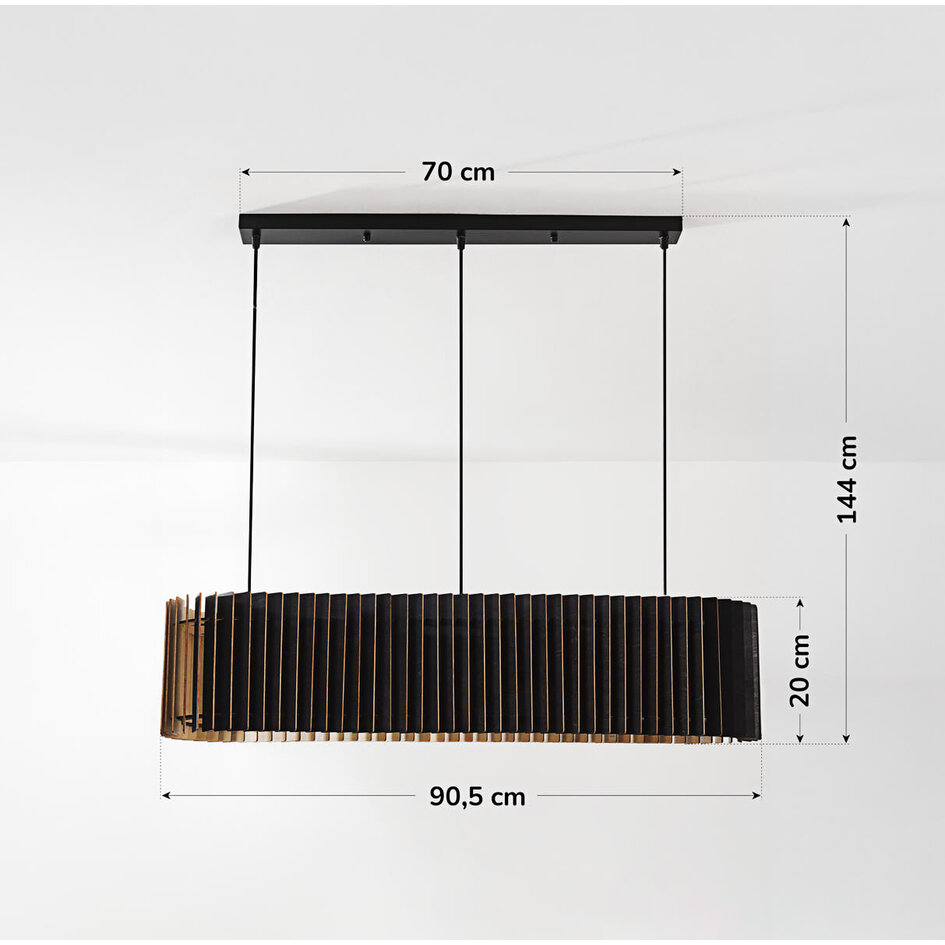 Zwarte houten hanglamp Hema met natuurlijke binnenkant – 3-lichts