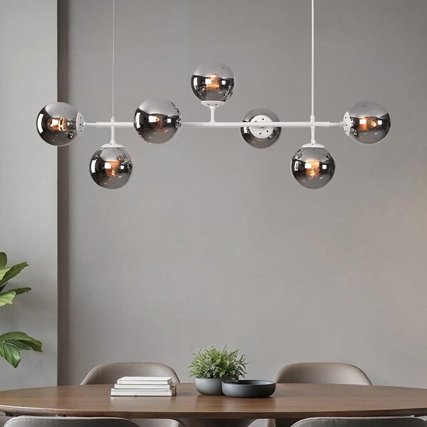 7-lichts hanglamp Hepta - smoke glas en wit