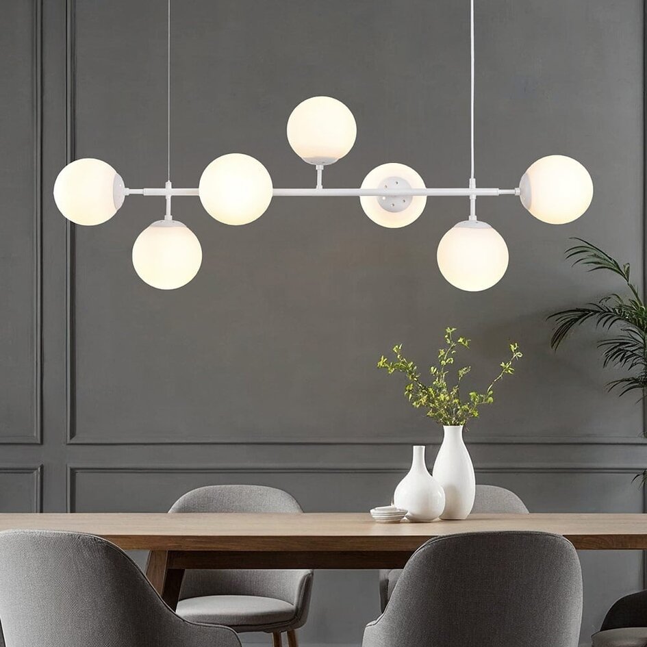 Design hanglamp wit frame en melkwit of transparant glas  - Hepta