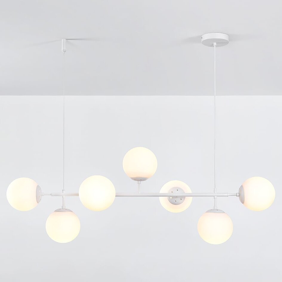 Suspension Hepta 7 lumières en verre opalin et transparent - blanc