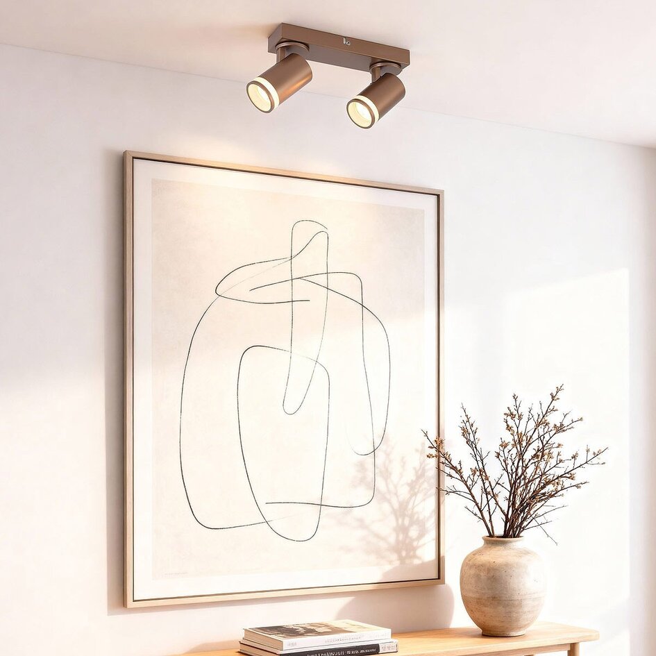 Spot de plafond moderne Dotto dans une teinte terre chaude, 2 lumières - orientable