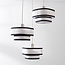 Suspension Luxin à 3 lumières - doubles abat-jour en lin blanc cassé et noir