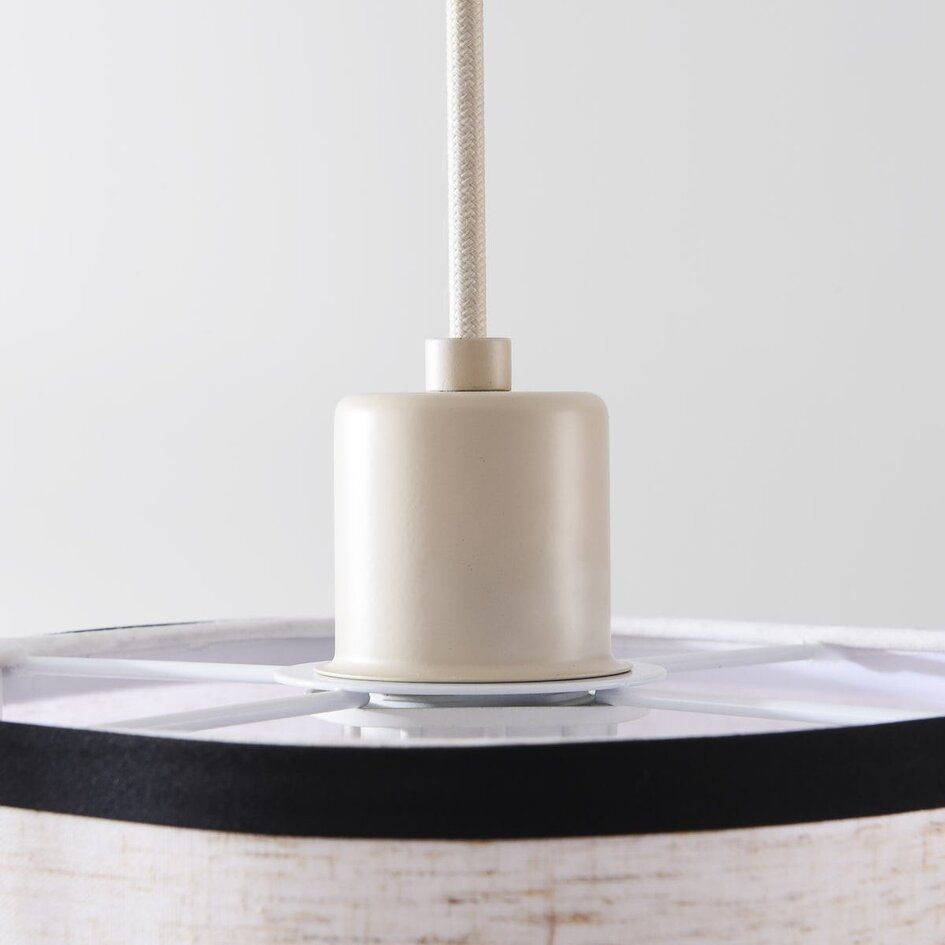 3-lichts hanglamp Luxin met dubbele linnen kappen – gebroken wit met zwarte accenten