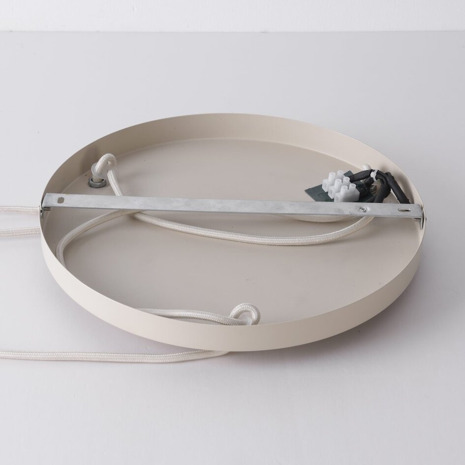 3-lichts hanglamp Luxin met dubbele linnen kappen – gebroken wit met zwarte accenten