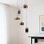 3-staps dimbare hanglamp Kafei met LED en glazen kappen in goud, smoke en koper