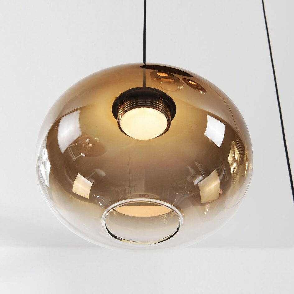 Suspension Kafei dimmable à 3 étapes avec LED et abat-jours en verre doré, fumé et cuivré