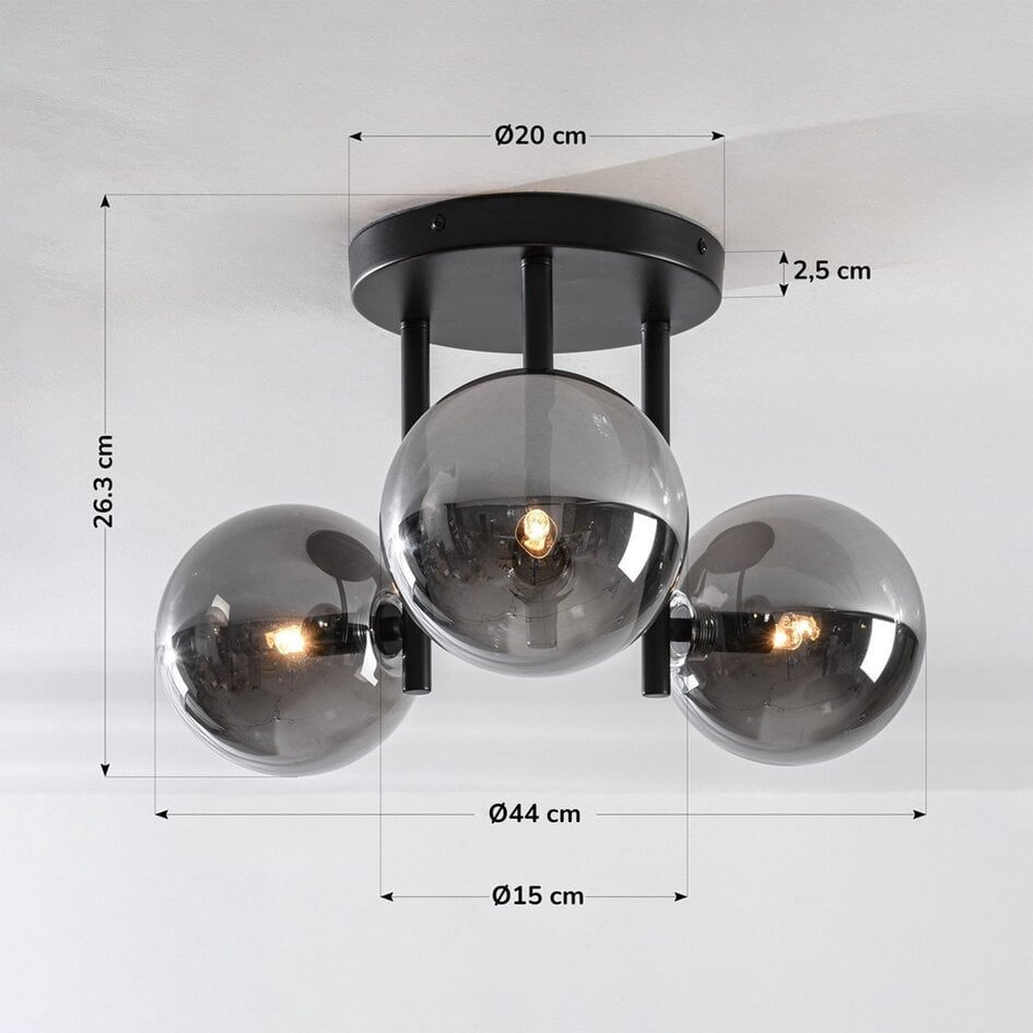 3-lichts plafondlamp Elora - zwart en smoke glas