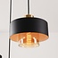 3-lichts hanglamp Ferra in zwart met amber glas en messing details