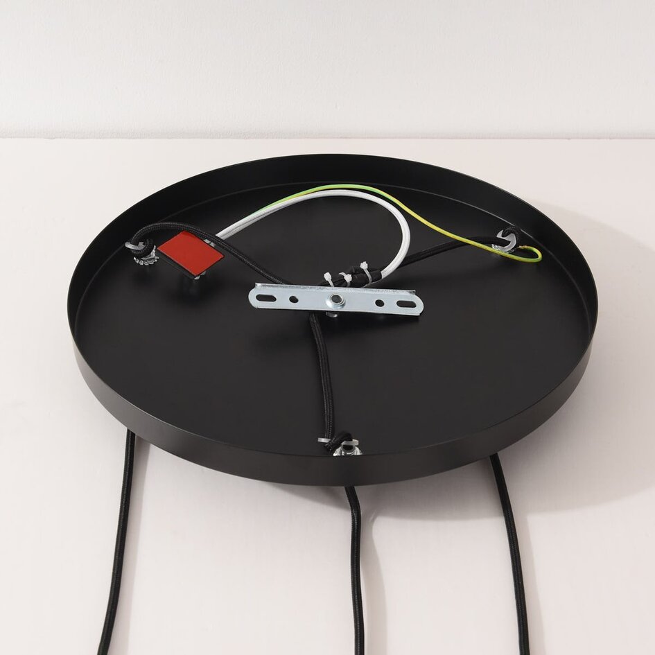 3-lichts hanglamp Ferra in zwart met amber glas en messing details